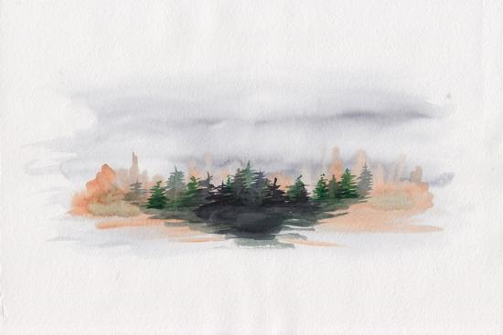 Watercolor Soothing Landscape With Green Orange Pine Trees Forest Peaceful Tranquil Hand Drawn N Art Print Art Com