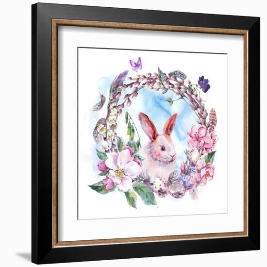 Watercolor Spring Happy Easter Wreath-Varvara Kurakina-Framed Art Print