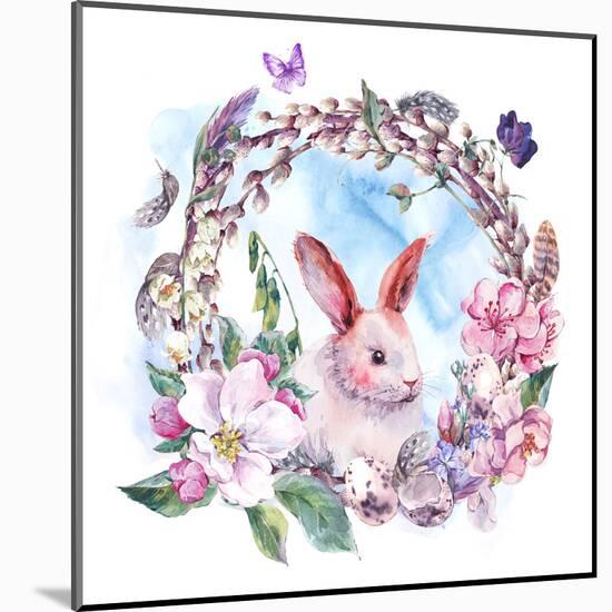 Watercolor Spring Happy Easter Wreath-Varvara Kurakina-Mounted Art Print