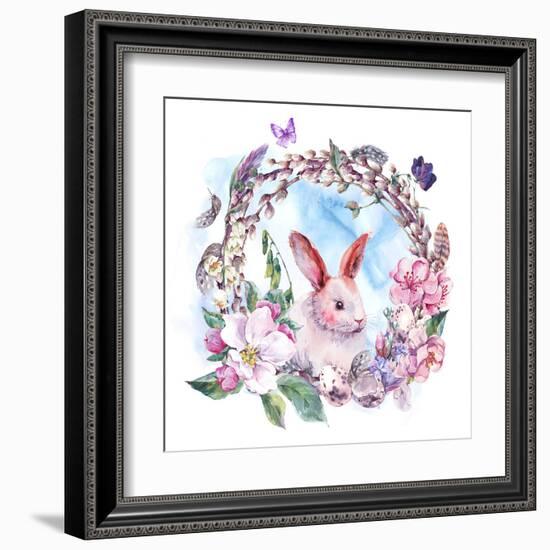 Watercolor Spring Happy Easter Wreath-Varvara Kurakina-Framed Art Print