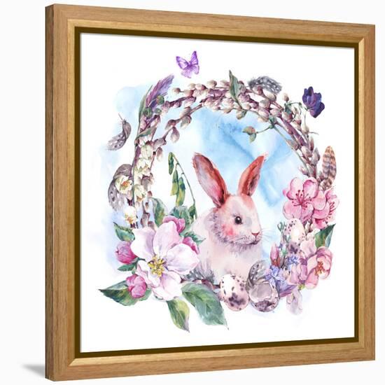 Watercolor Spring Happy Easter Wreath-Varvara Kurakina-Framed Stretched Canvas