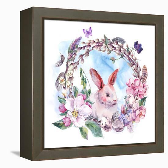 Watercolor Spring Happy Easter Wreath-Varvara Kurakina-Framed Stretched Canvas