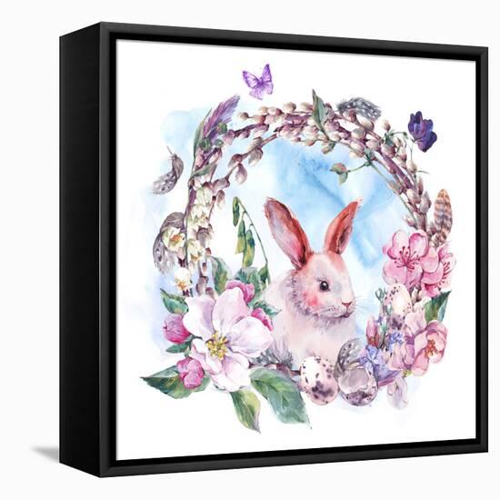 Watercolor Spring Happy Easter Wreath-Varvara Kurakina-Framed Stretched Canvas