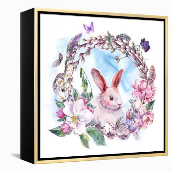 Watercolor Spring Happy Easter Wreath-Varvara Kurakina-Framed Stretched Canvas