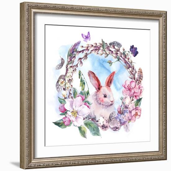 Watercolor Spring Happy Easter Wreath-Varvara Kurakina-Framed Premium Giclee Print