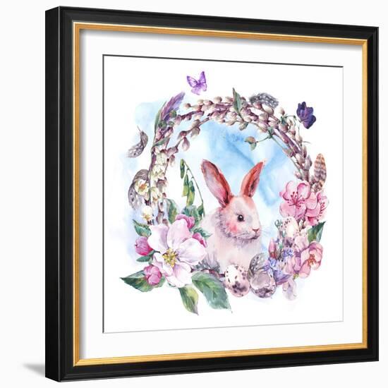 Watercolor Spring Happy Easter Wreath-Varvara Kurakina-Framed Premium Giclee Print