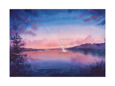 Watercolor Star And Lake Landscape Art Print Eisfrei Art Com