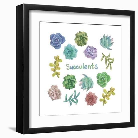 Watercolor Succulent Set-Nadydy-Framed Art Print