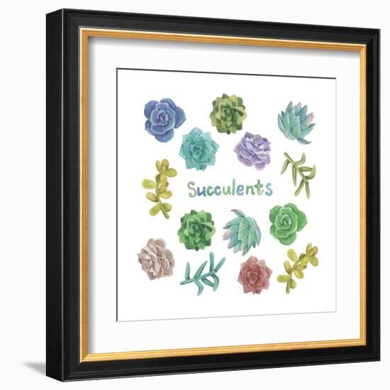 Watercolor Succulent Set-Nadydy-Framed Art Print