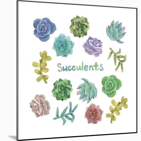 Watercolor Succulent Set-Nadydy-Mounted Art Print