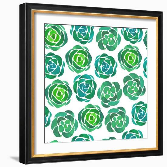 Watercolor Succulents Seamless Pattern-Nadydy-Framed Art Print