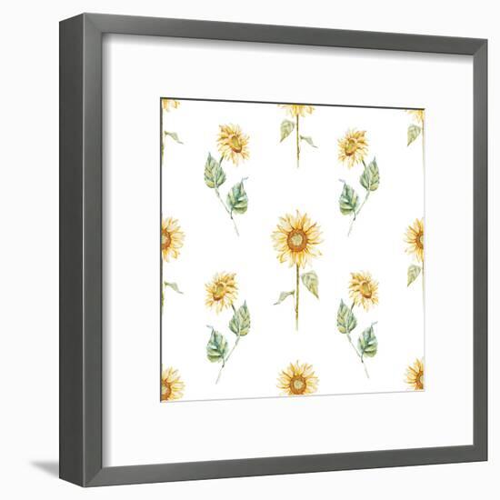 Watercolor Sunflower Pattern-Zenina-Framed Art Print