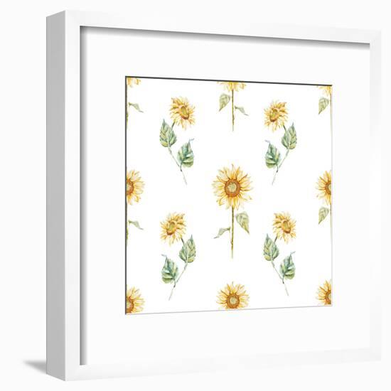 Watercolor Sunflower Pattern-Zenina-Framed Art Print