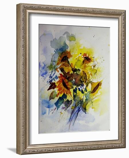 Watercolor Sunflowers-Pol Ledent-Framed Art Print