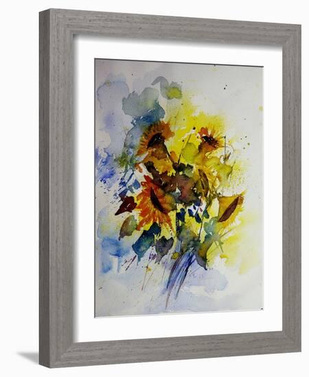 Watercolor Sunflowers-Pol Ledent-Framed Art Print