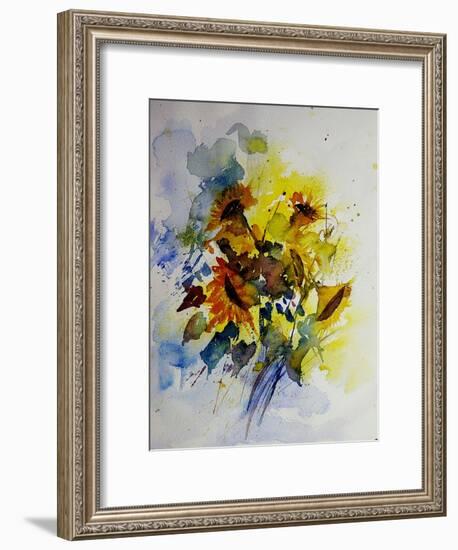 Watercolor Sunflowers-Pol Ledent-Framed Art Print