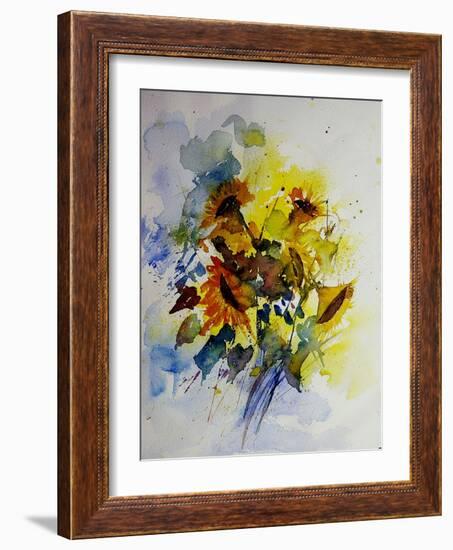 Watercolor Sunflowers-Pol Ledent-Framed Art Print