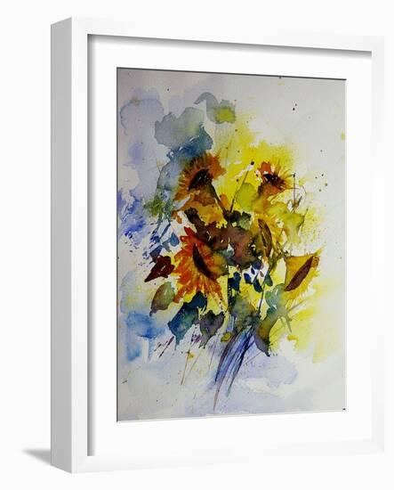 Watercolor Sunflowers-Pol Ledent-Framed Art Print