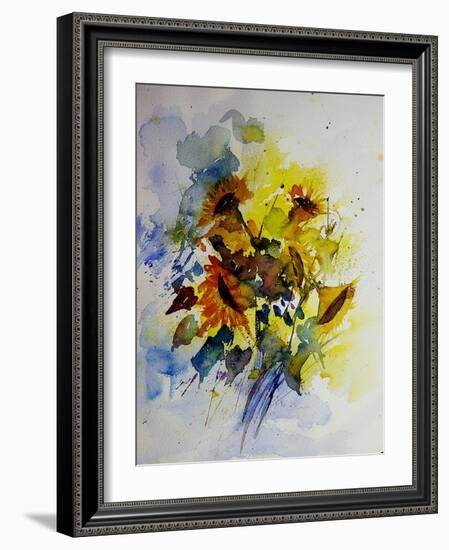 Watercolor Sunflowers-Pol Ledent-Framed Art Print