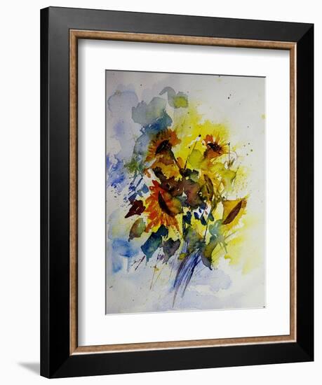 Watercolor Sunflowers-Pol Ledent-Framed Art Print