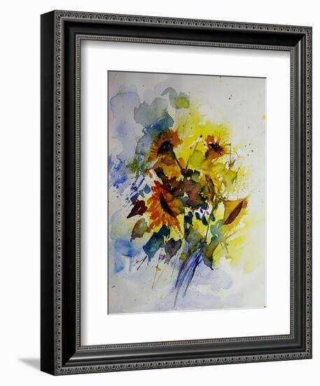 Watercolor Sunflowers-Pol Ledent-Framed Art Print