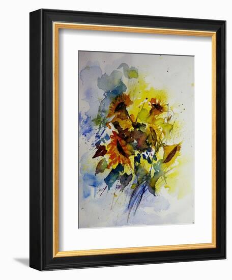 Watercolor Sunflowers-Pol Ledent-Framed Art Print