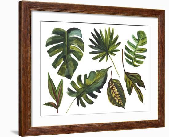 Watercolor Tropical Leaf Set-tanycya-Framed Art Print