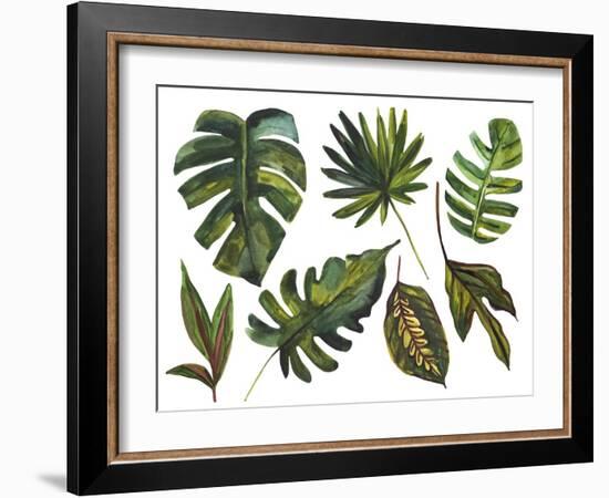 Watercolor Tropical Leaf Set-tanycya-Framed Art Print