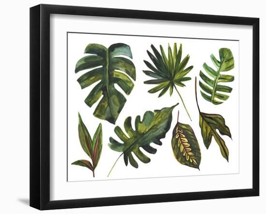 Watercolor Tropical Leaf Set-tanycya-Framed Art Print