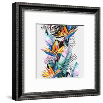 Watercolor Tropical Leaves and Geometric Shapes-tanycya-Framed Art Print