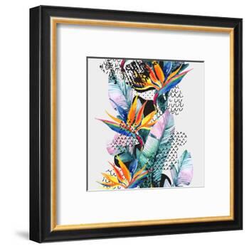 Watercolor Tropical Leaves and Geometric Shapes-tanycya-Framed Art Print