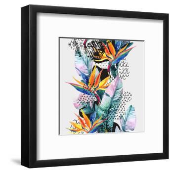 Watercolor Tropical Leaves and Geometric Shapes-tanycya-Framed Art Print
