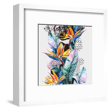 Watercolor Tropical Leaves and Geometric Shapes-tanycya-Framed Art Print