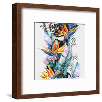 Watercolor Tropical Leaves and Geometric Shapes-tanycya-Framed Art Print