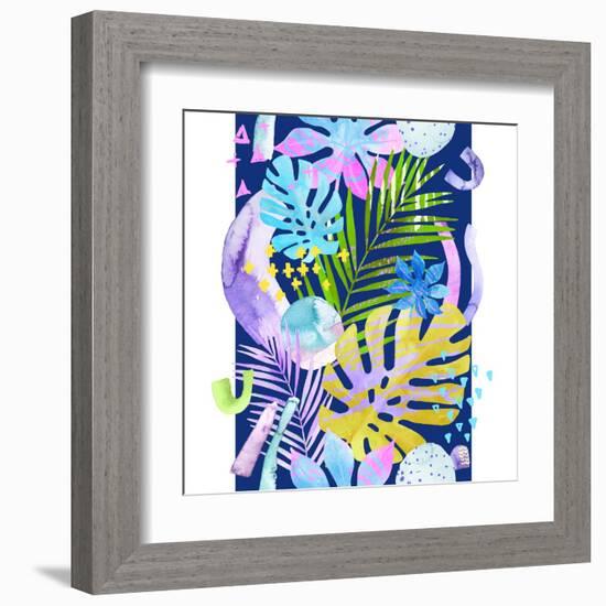 Watercolor Tropical Leaves and Geometric Shapes-tanycya-Framed Art Print