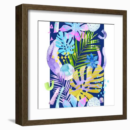 Watercolor Tropical Leaves and Geometric Shapes-tanycya-Framed Art Print