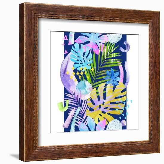 Watercolor Tropical Leaves and Geometric Shapes-tanycya-Framed Art Print