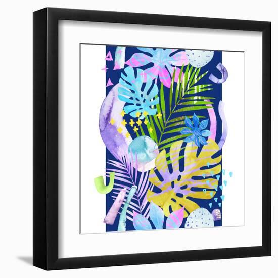 Watercolor Tropical Leaves and Geometric Shapes-tanycya-Framed Art Print