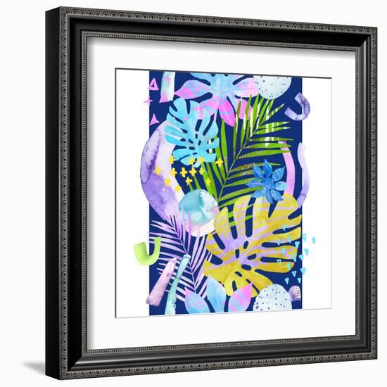 Watercolor Tropical Leaves and Geometric Shapes-tanycya-Framed Art Print