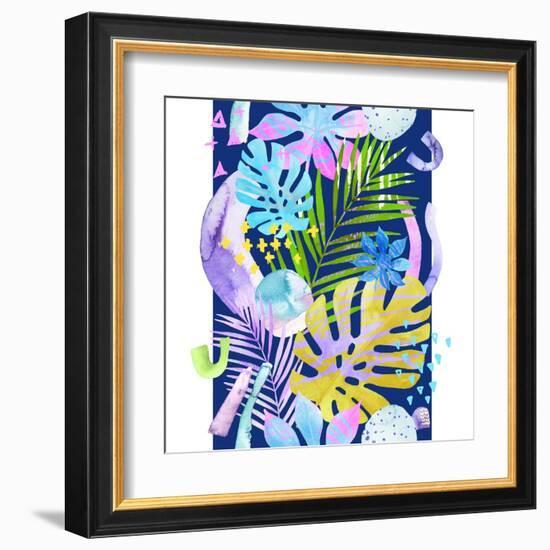 Watercolor Tropical Leaves and Geometric Shapes-tanycya-Framed Art Print