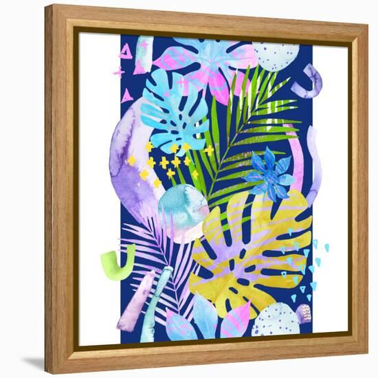 Watercolor Tropical Leaves and Geometric Shapes-tanycya-Framed Stretched Canvas