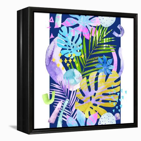 Watercolor Tropical Leaves and Geometric Shapes-tanycya-Framed Stretched Canvas