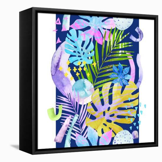 Watercolor Tropical Leaves and Geometric Shapes-tanycya-Framed Stretched Canvas