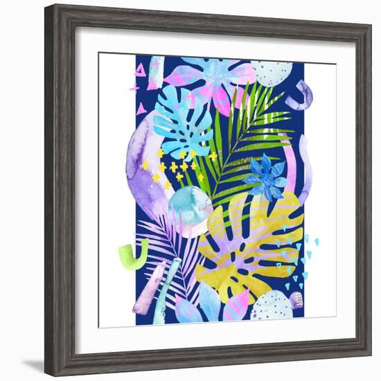 Watercolor Tropical Leaves and Geometric Shapes-tanycya-Framed Premium Giclee Print