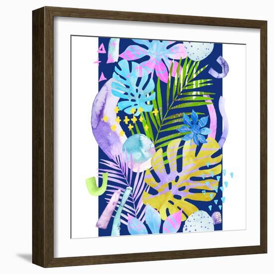 Watercolor Tropical Leaves and Geometric Shapes-tanycya-Framed Premium Giclee Print