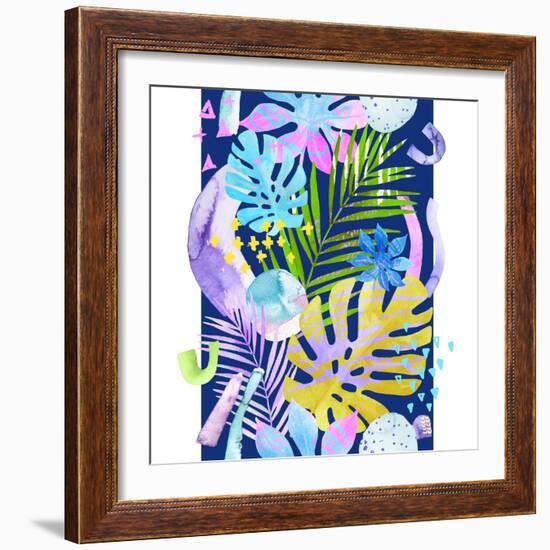 Watercolor Tropical Leaves and Geometric Shapes-tanycya-Framed Premium Giclee Print