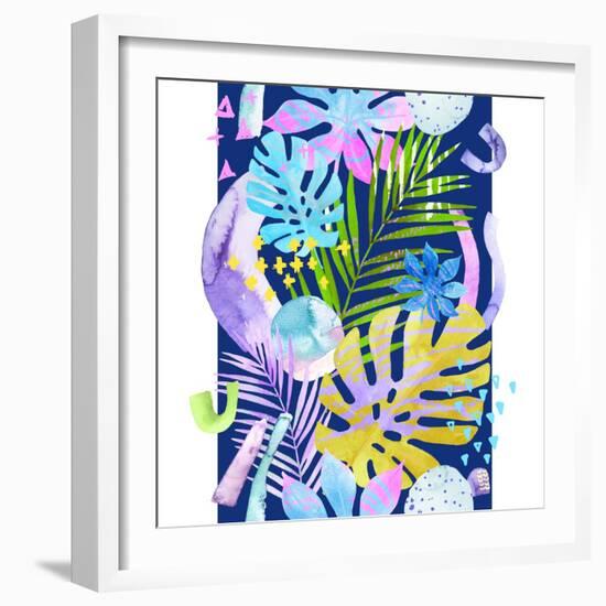 Watercolor Tropical Leaves and Geometric Shapes-tanycya-Framed Premium Giclee Print