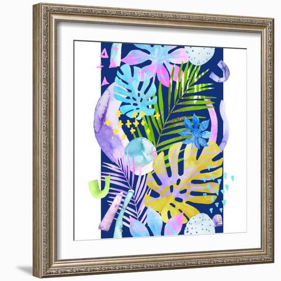 Watercolor Tropical Leaves and Geometric Shapes-tanycya-Framed Art Print