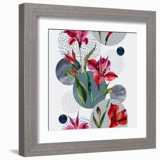 Watercolor Tropical Leaves and Geometric Shapes-tanycya-Framed Art Print