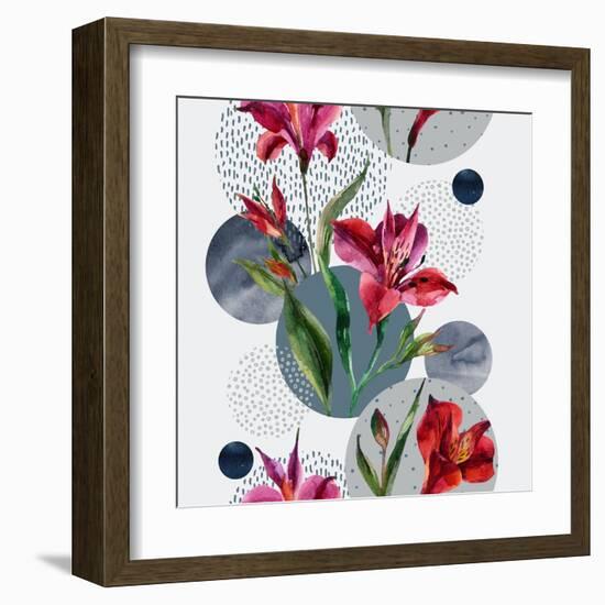 Watercolor Tropical Leaves and Geometric Shapes-tanycya-Framed Art Print